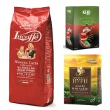 Кофе зерно и 2 вида чая